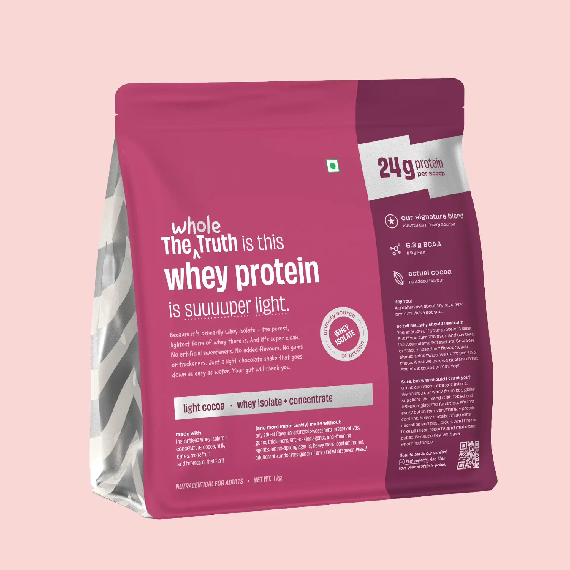 The Whole Truth Whey Protein Isolate+Concentrate | Light Cocoa Protein Powder | Clean and Easy to Digest Formula