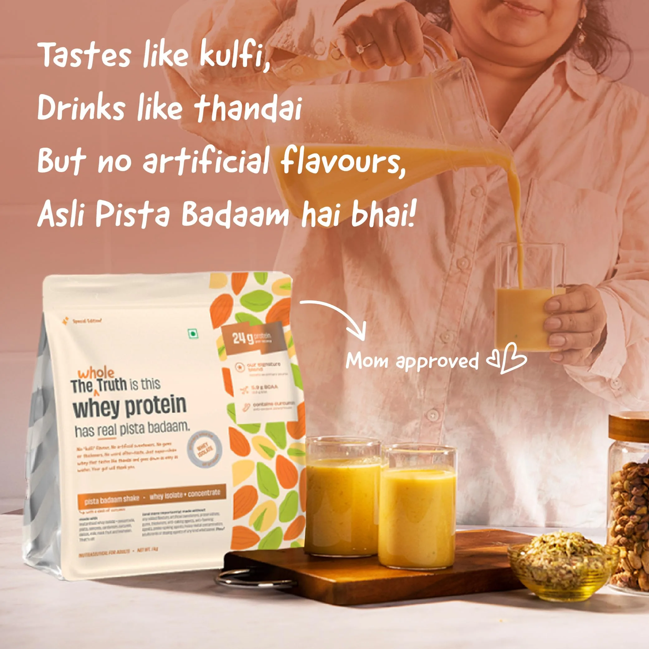The Whole Truth Whey Protein Isolate+Concentrate - Pista Badaam Shake | Clean Digestible Protein Powder-2