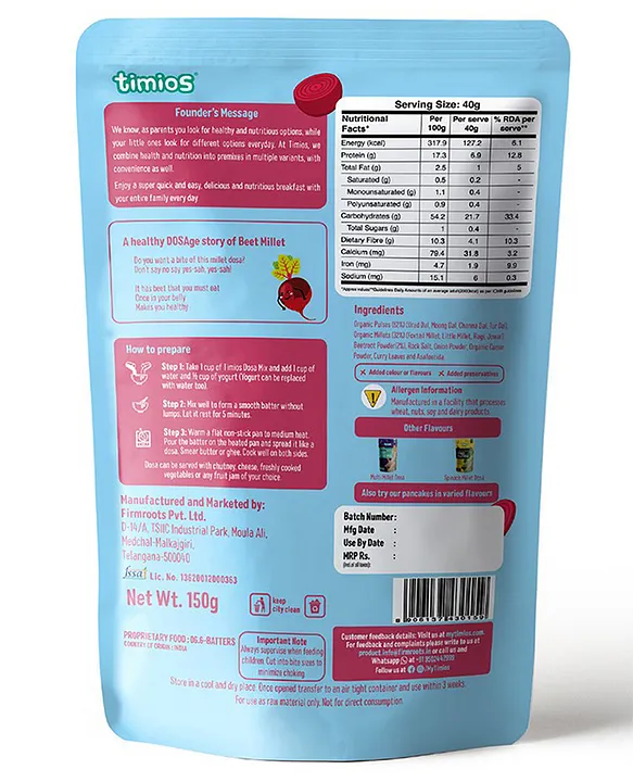 Timios Organic Beetroot Millet Dosa Mix-2