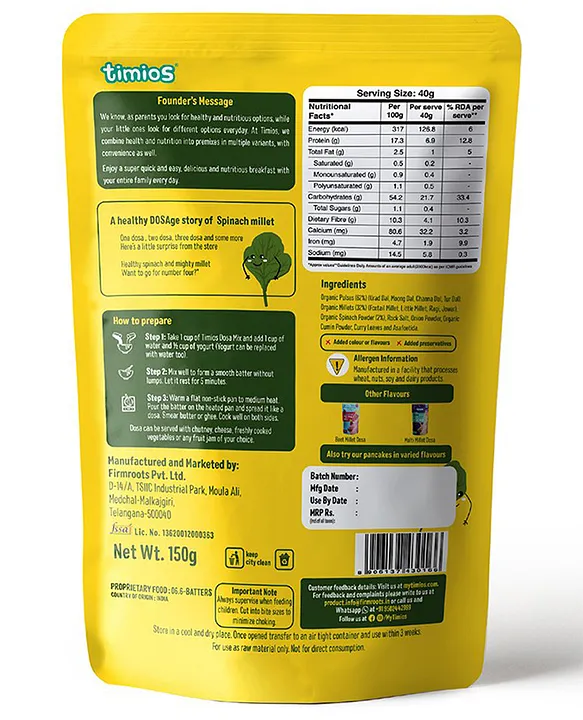 Timios Organic Spinach Millet Dosa Mix-2