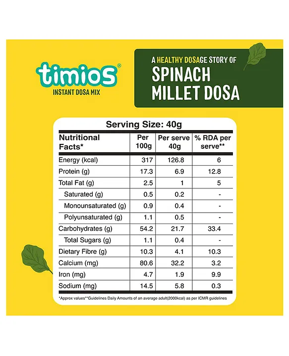 Timios Organic Spinach Millet Dosa Mix-3