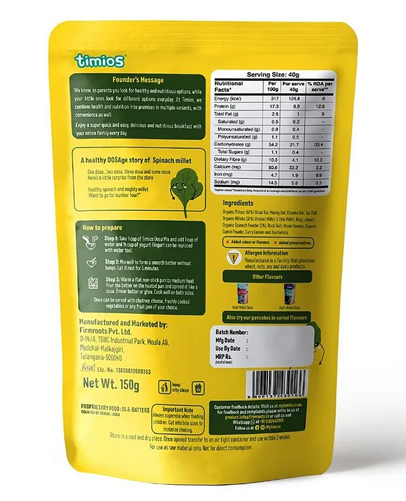 Timios Organic Spinach Millet Dosa Mix-6