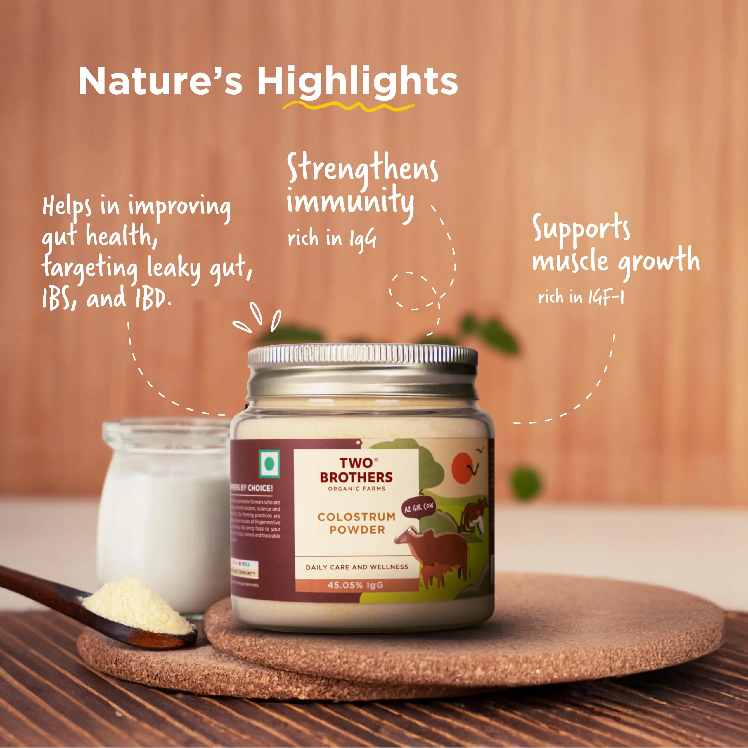 Two Brothers Colostrum Powder | Desi Gir Cow Colostrum | Immunity & Wellbeing Support-3