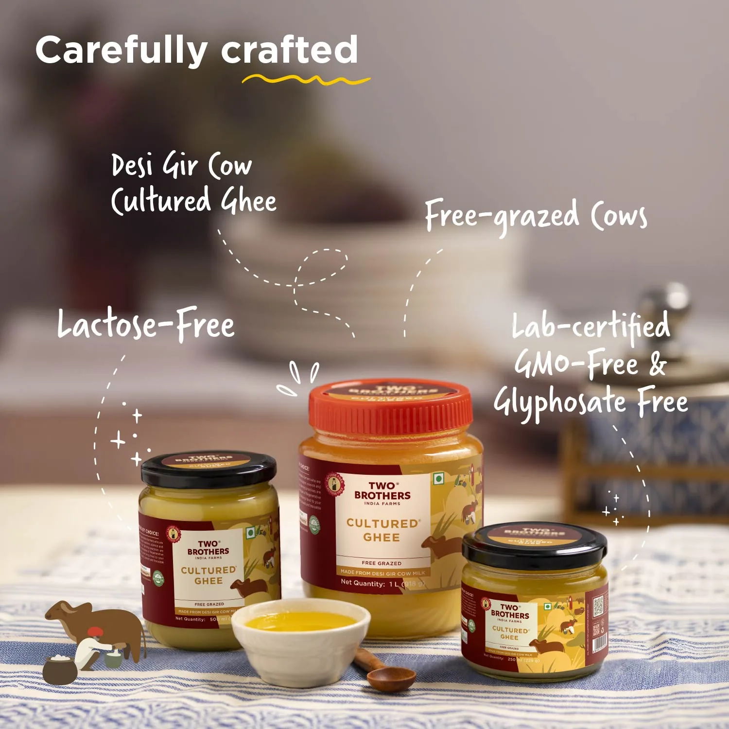 Two Brothers Organic Farms A2 Gir Cow Cultured Ghee | Curd-Churned Bilona Ghee | Certified Glyphosate-Free-3