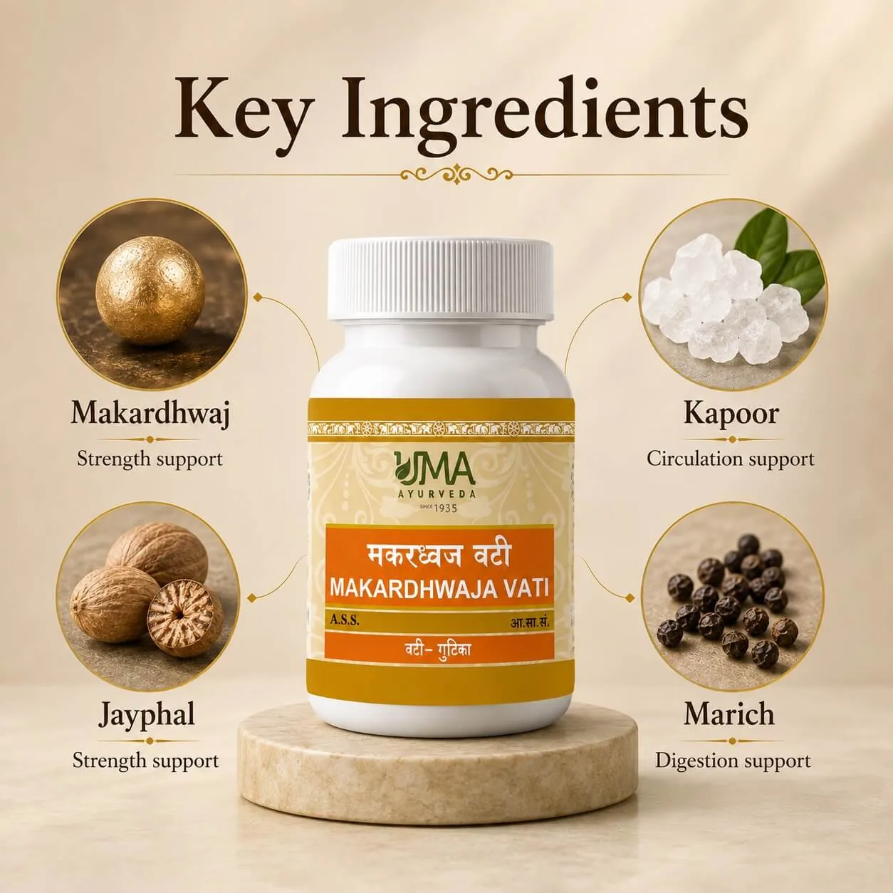Uma Ayurveda Makardhwaj Vati | Herbomineral Ayurvedic Tablet | Stamina & Vitality Support-2
