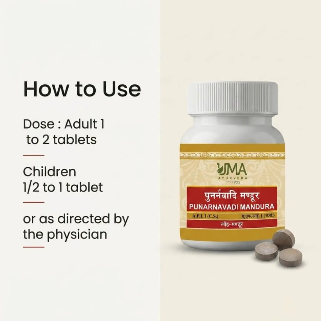 Uma Ayurveda Punarnavadi Mandur Tablets | Classical Ayurvedic Iron Formulation | Hemoglobin & Fluid Balance Support-4