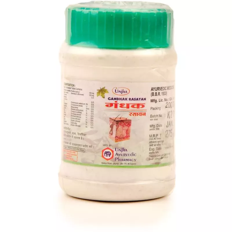 Unjha Gandhak Rasayan Tablets | Classical Ayurvedic Blood Purifier | Skin Health & Detox Support-2