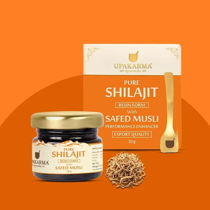 Upakarma Ayurveda Original & Pure Shilajit Resin with Safed Musli | Ayurvedic Performance & Stamina Booster | Pure Himalayan Resin Form