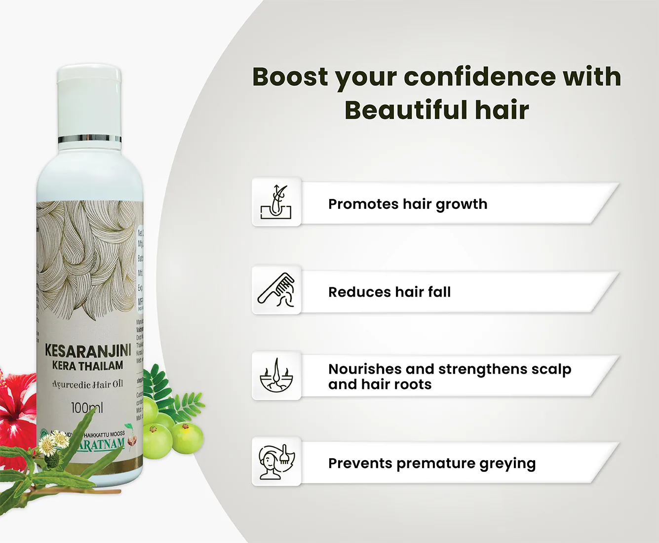 Vaidyaratnam Kesaranjini Kera Thailam | Ayurvedic Hair Growth Oil | Premature Greying & Hair Fall Control-3