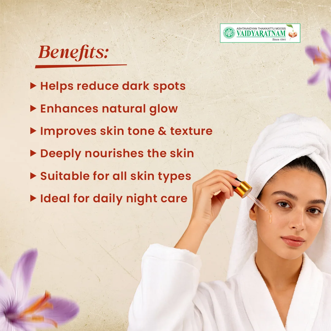 Vaidyaratnam Kunkumadi Tailam | Ayurvedic Facial Oil | Natural Glow and Skin Clarifying Formula-4