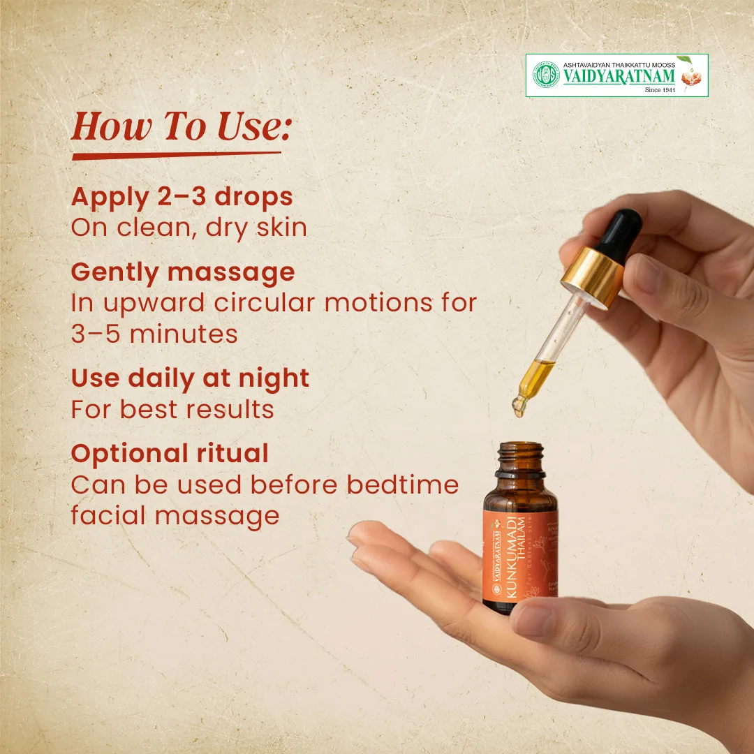 Vaidyaratnam Kunkumadi Tailam | Ayurvedic Facial Oil | Natural Glow and Skin Clarifying Formula-5