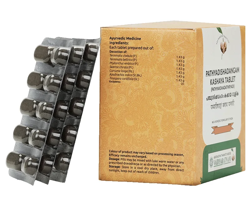 Vaidyaratnam Pathyadi Shadangam Kashaya Gulika Tablets | Ayurvedic Herbal Supplement | Natural Migraine and Sinus Relief-2