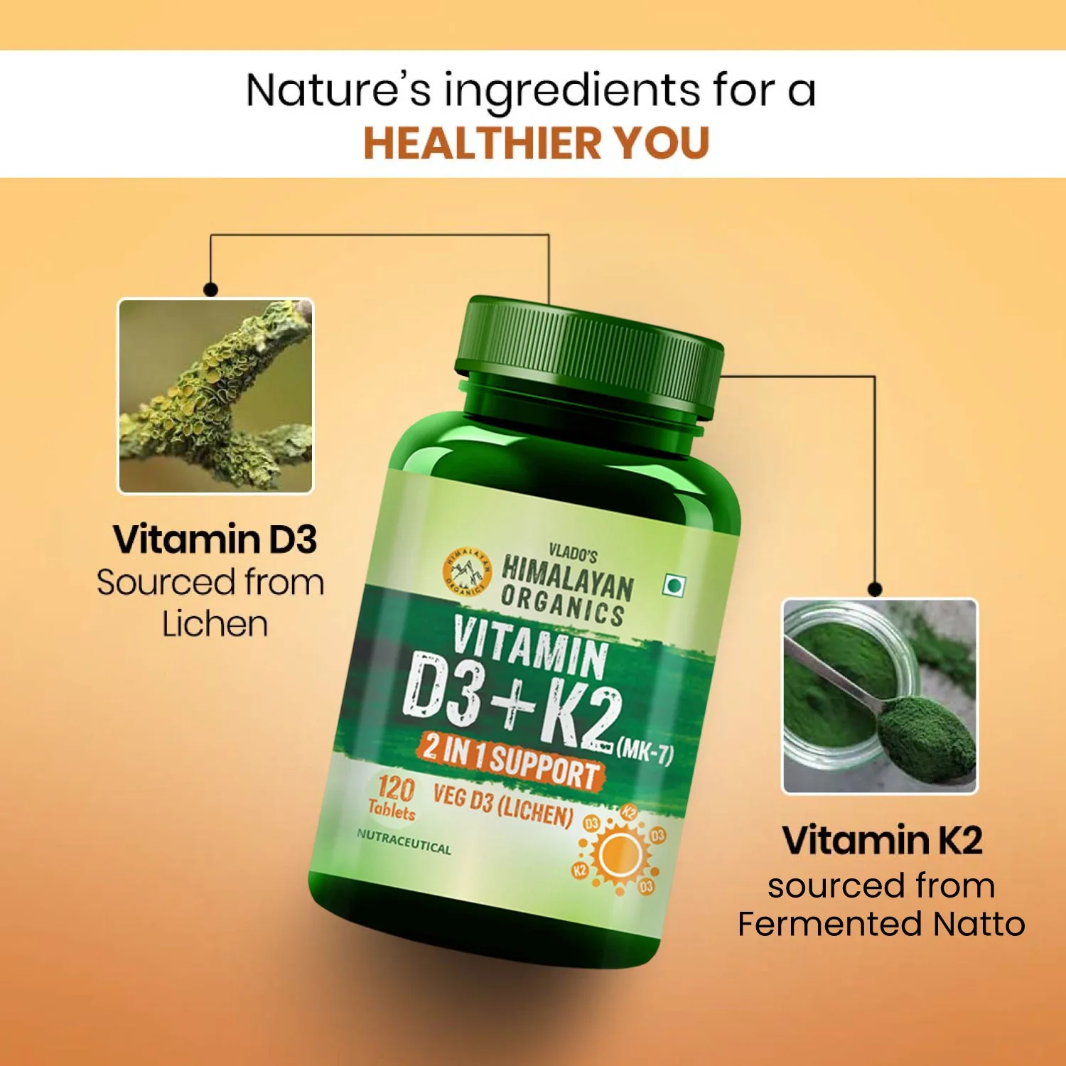 Valdo's Himalayan Organics Vitamin D3 + K2 Promote Healthy Bones Nutraceutical Tablets | Vegan Bone Strength & Heart Support Supplement | Synergistic Calcium Absorption Formula-5