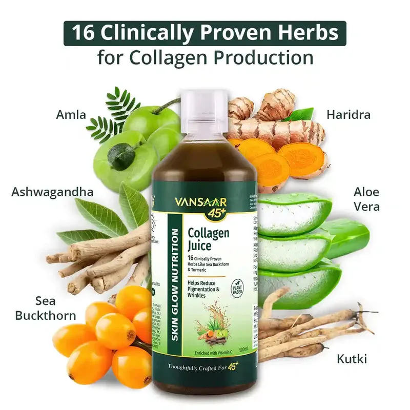 Vansaar 45+ Collagen Juice | Plant-Based Liquid Collagen Builder | Ayurvedic Beauty Supplement for Skin & Hair-4