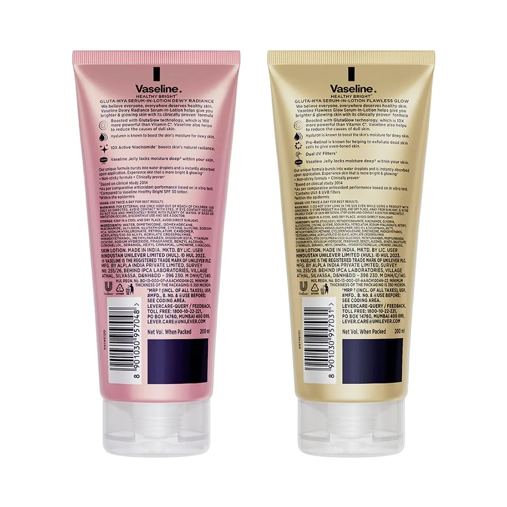 Vaseline Gluta Hya Serum-in-Lotion Combo | Dewy Radiance, Overnight Radiance & Flawless Glow | Advanced Body Skin Care Set-2