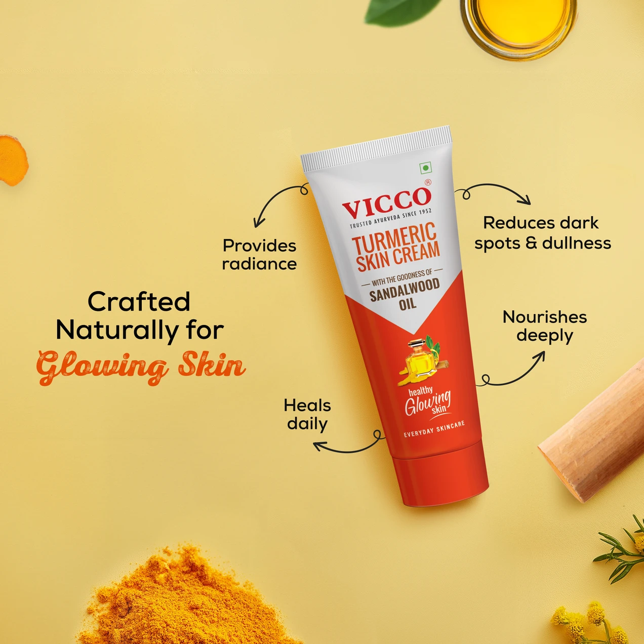 Vicco Turmeric Skin Cream | Ayurvedic Formula with Sandalwood Oil | Natural Skin Nourishment & Blemish Care-5