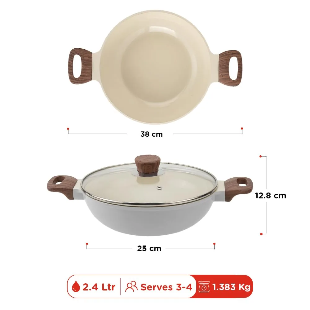Vinod Ceravit Ceramic Non Stick Deep Kadai with Glass Lid – 24 cm, 2.4 Ltr-3