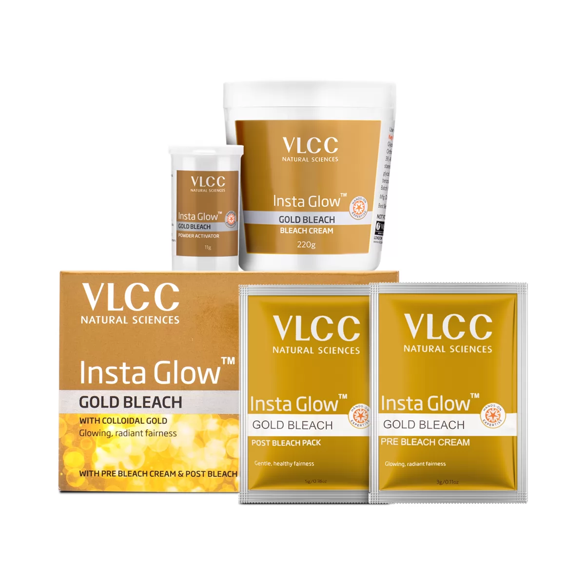 VLCC Insta Glow Gold Bleach | Skin Brightening Facial Bleach Kit | Real Gold Bhasma for Luminous Glow-2