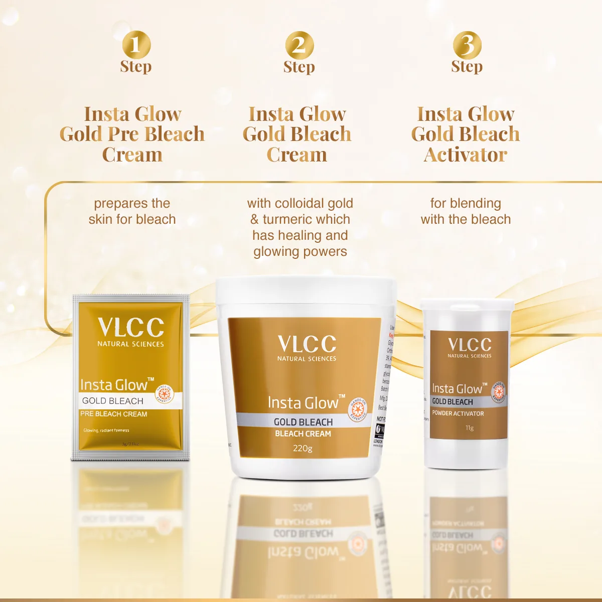 VLCC Insta Glow Gold Bleach | Skin Brightening Facial Bleach Kit | Real Gold Bhasma for Luminous Glow-3