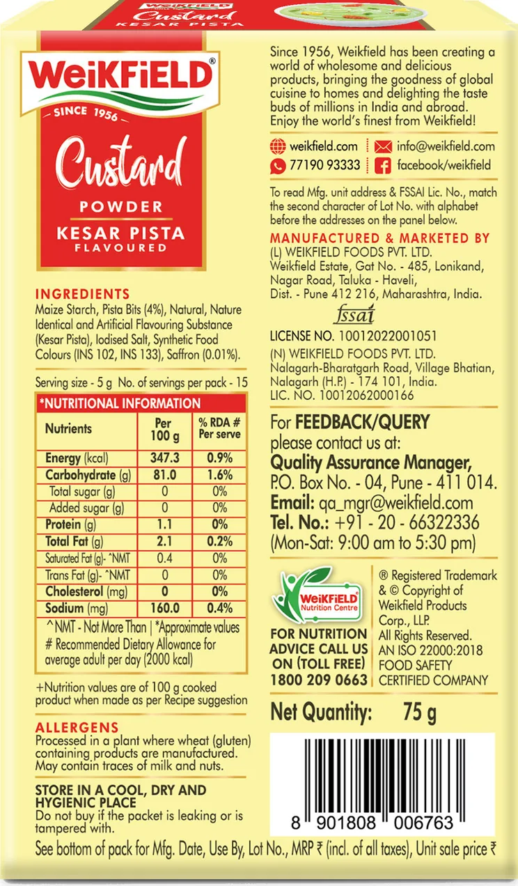 Weikfield Custard Powder - Kesar Pista Flavour-2