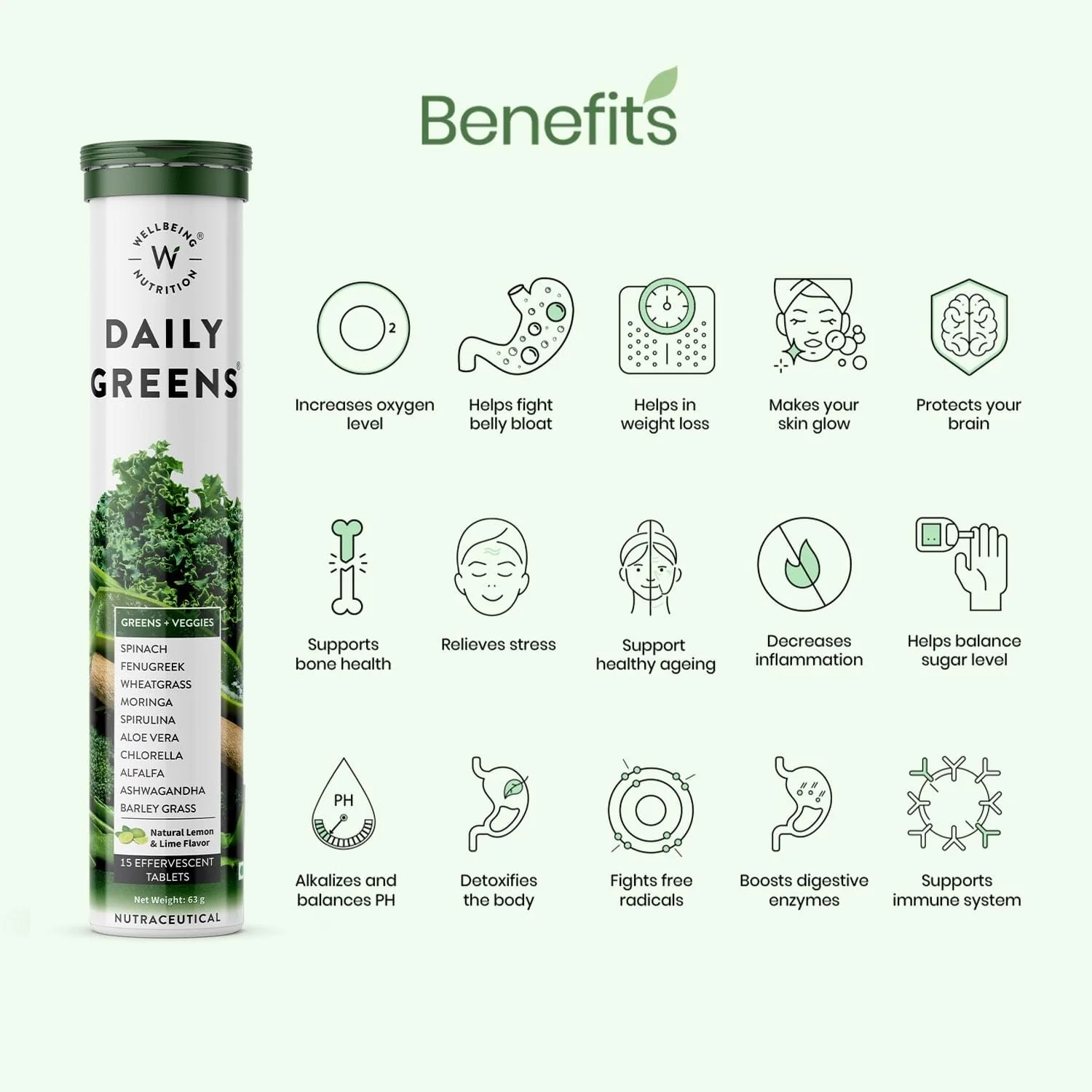Wellbeing Nutrition Daily Greens Effervescent Tablets | Wholefood Multivitamin | Immunity & Detox Support-4