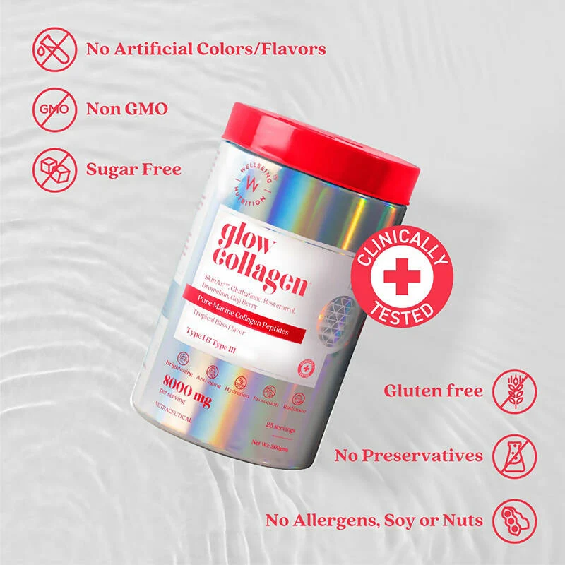 Wellbeing Nutrition Glow Korean Marine Collagen Peptides - Tropical Bliss Flavor | Hydrolyzed Collagen Powder | Skin Nourishment & Hydration-7