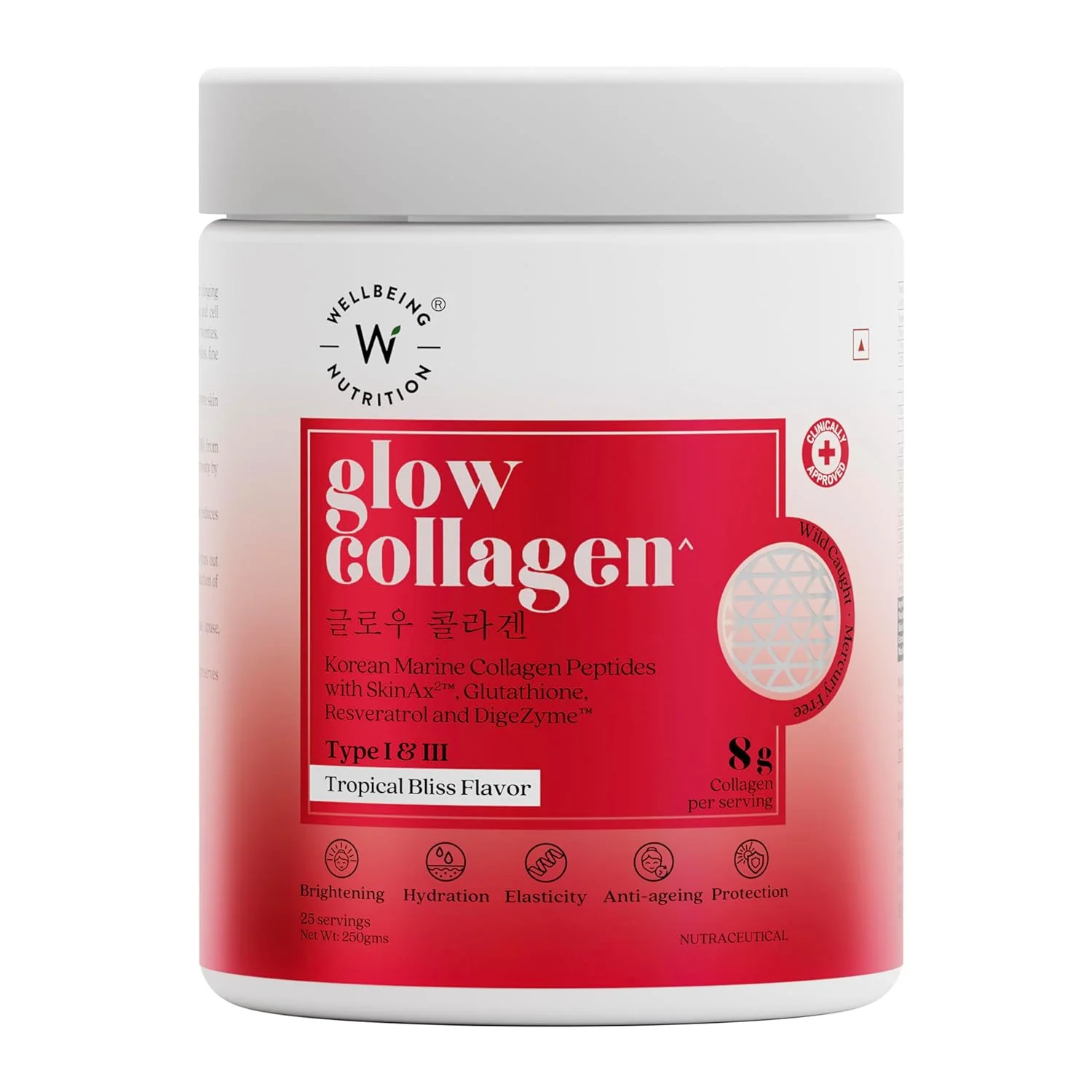 Wellbeing Nutrition Glow Korean Marine Collagen Peptides Tropical Bliss Flavor