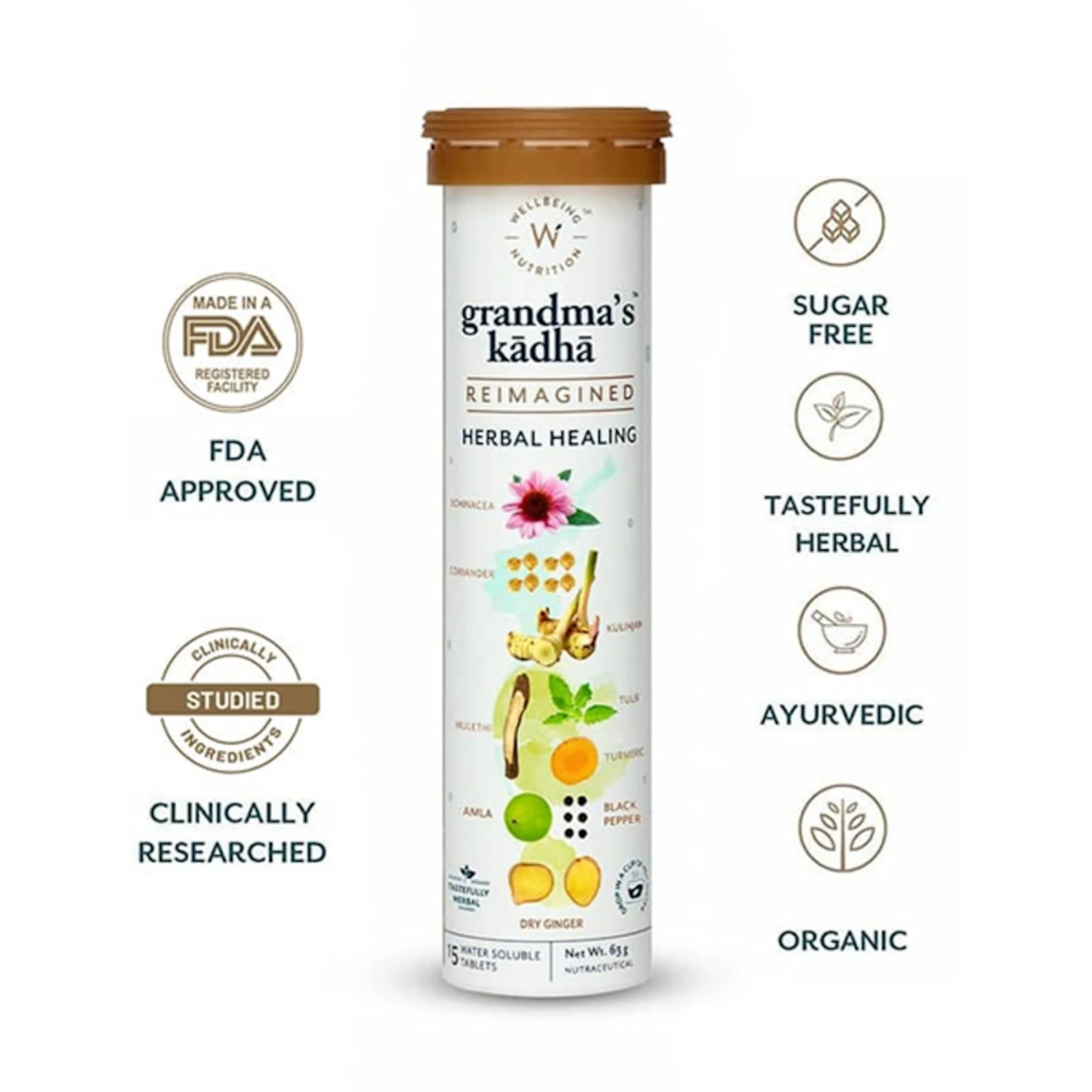 Wellbeing Nutrition Grandma's Kadha Tablets | Effervescent Ayurvedic Immunity Drink | 13 Adaptogenic Herbs-4