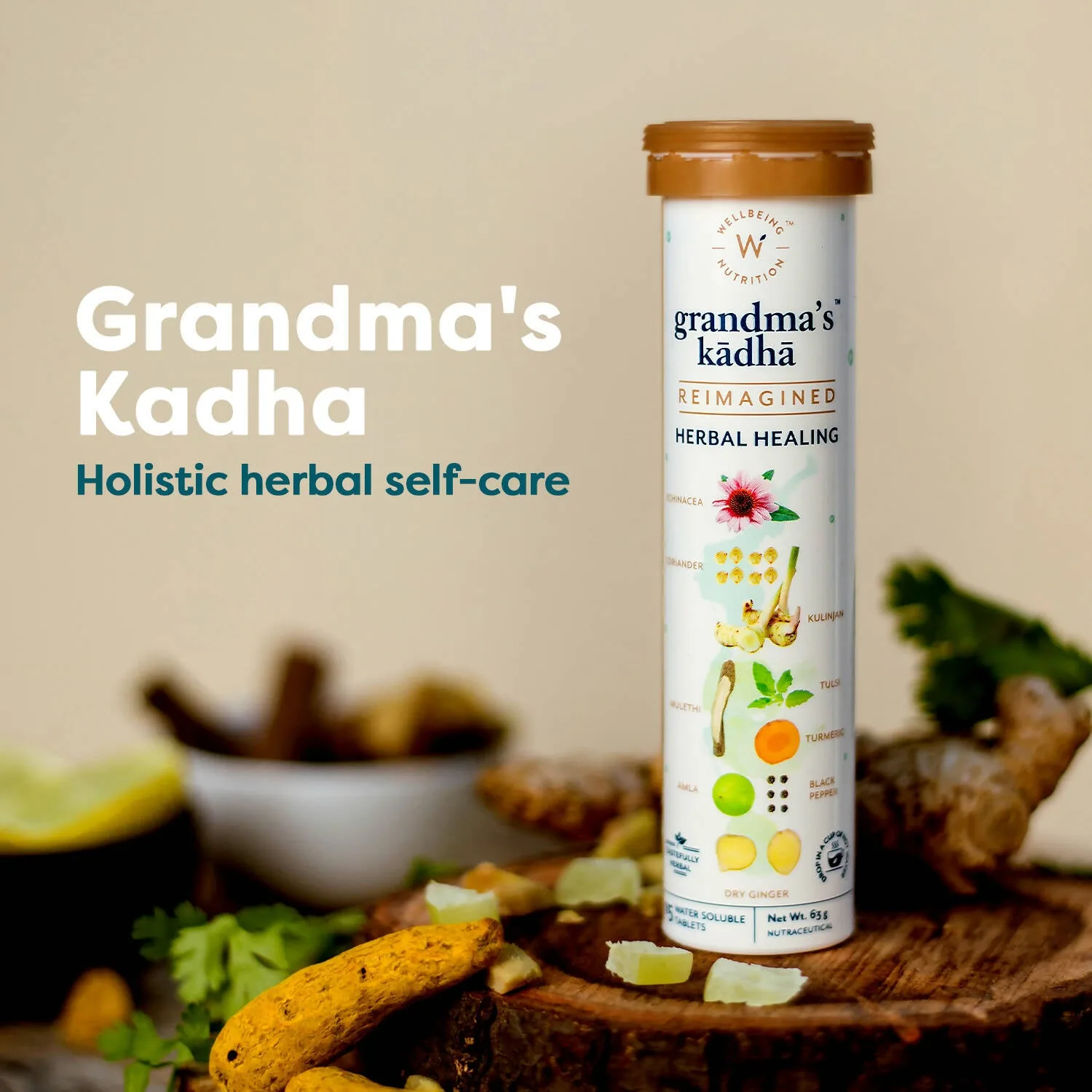 Wellbeing Nutrition Grandma's Kadha Tablets | Effervescent Ayurvedic Immunity Drink | 13 Adaptogenic Herbs-6