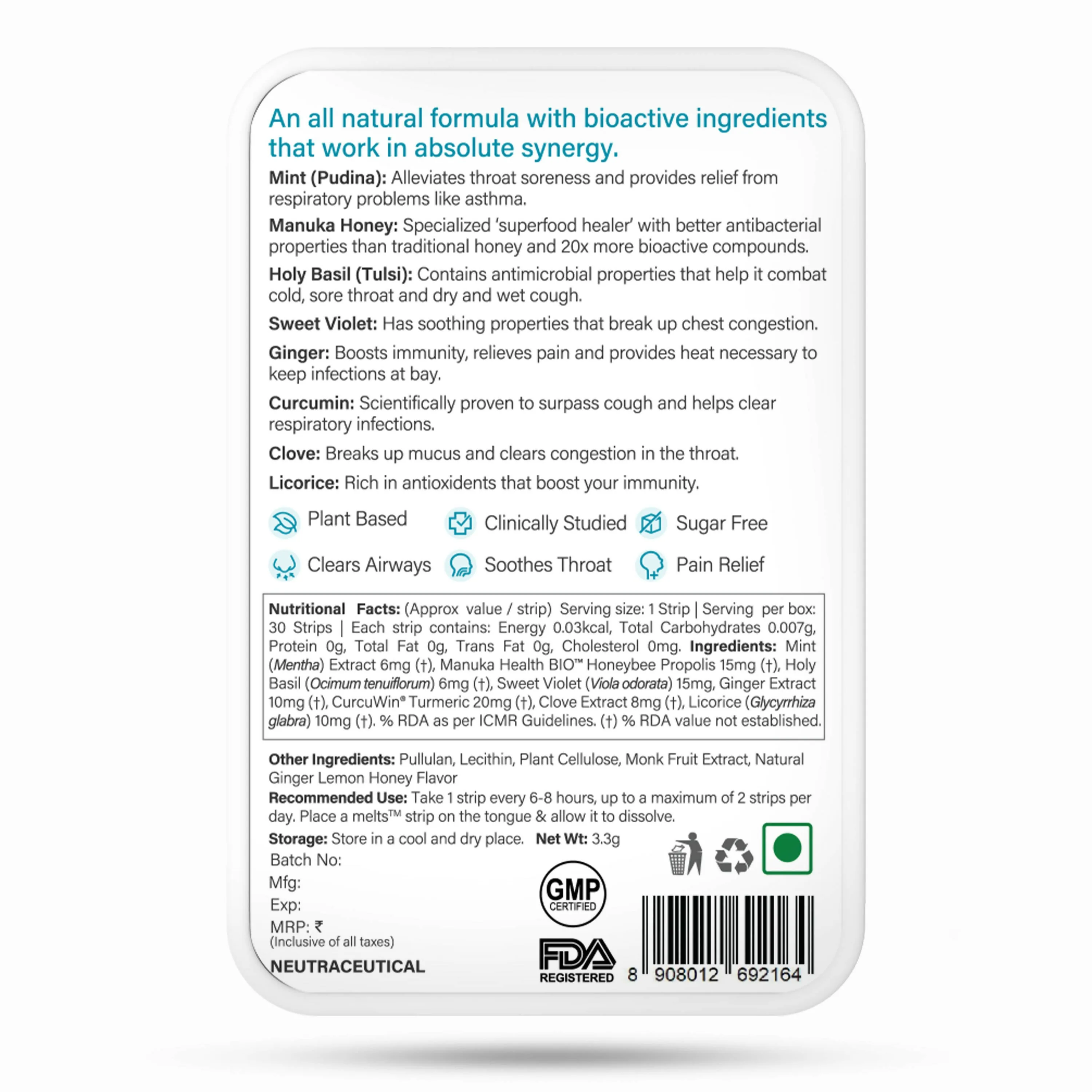 Wellbeing Nutrition Melts Instant Throat Relief Oral Strips | Herbal Sore Throat Relief | Ginger Lemon Honey Flavor-4