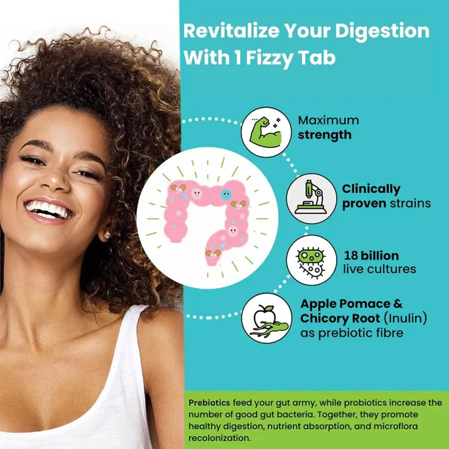 Wellbeing Nutrition Probiotic + Prebiotic Effervescent Tablets | Gut Health Supplement | Green Apple & Mint Flavor-3