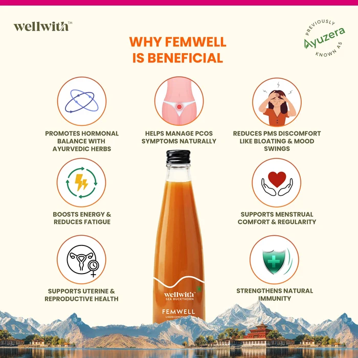 Wellwith Sea Buckthorn Femwin (Femwell) Ayurvedic Juice | Vegan Omega-7 Wellness Drink | Traditional Ayurvedic Formula for Women-5