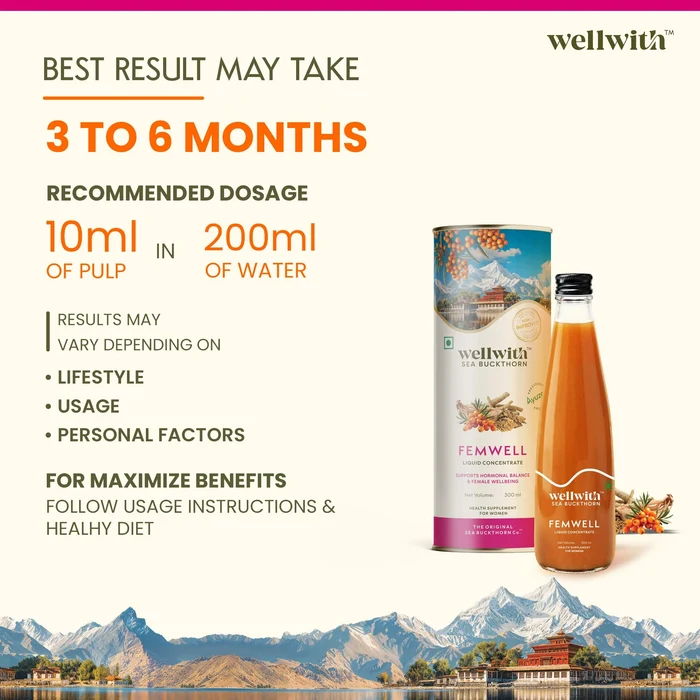 Wellwith Sea Buckthorn Femwin (Femwell) Ayurvedic Juice | Vegan Omega-7 Wellness Drink | Traditional Ayurvedic Formula for Women-6