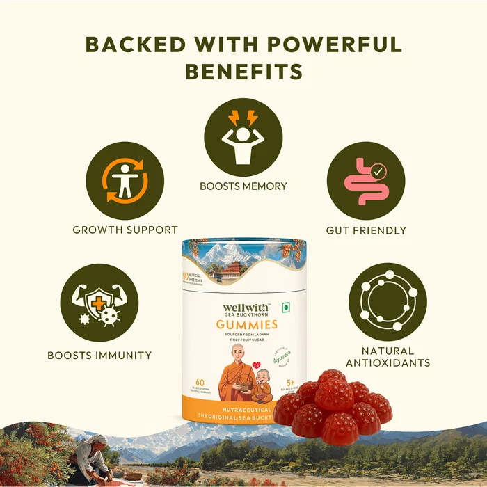 Wellwith Sea Buckthorn Vitamin C Rich Immunity Gummies | Multivitamin Supplement | Daily Wellness Chewables-6
