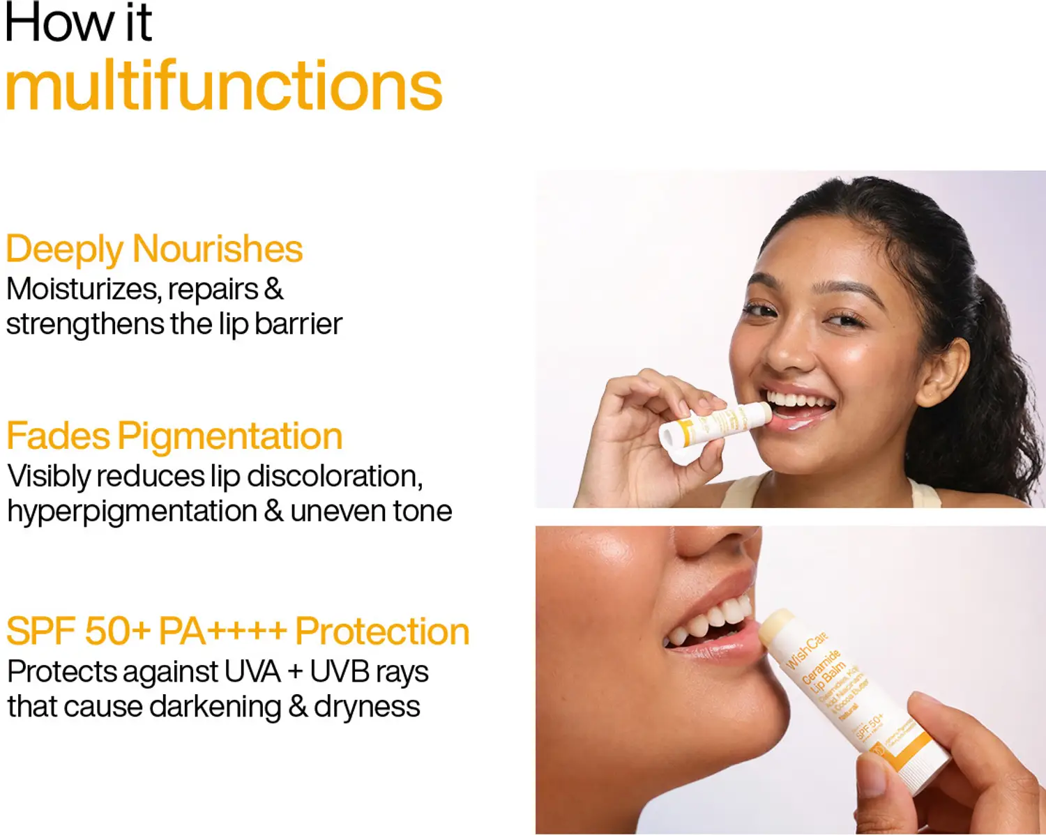 Wishcare Ceramide Lip Balm with SPF50 PA+++ - Natural | Hydrating Lip Repair | Sun Protection & Brightening-5