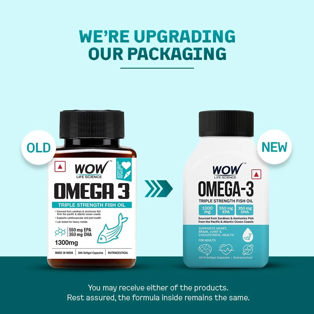 Wow Life Science Omega 3 Capsules | Triple Strength Fish Oil Softgels | Heart, Joint & Cognitive Support-2