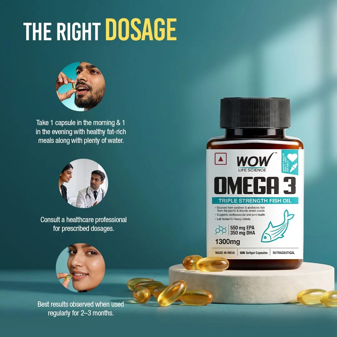 Wow Life Science Omega 3 Capsules | Triple Strength Fish Oil Softgels | Heart, Joint & Cognitive Support-3