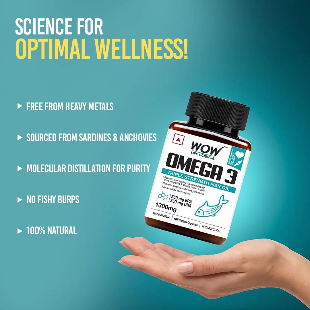 Wow Life Science Omega 3 Capsules | Triple Strength Fish Oil Softgels | Heart, Joint & Cognitive Support-4