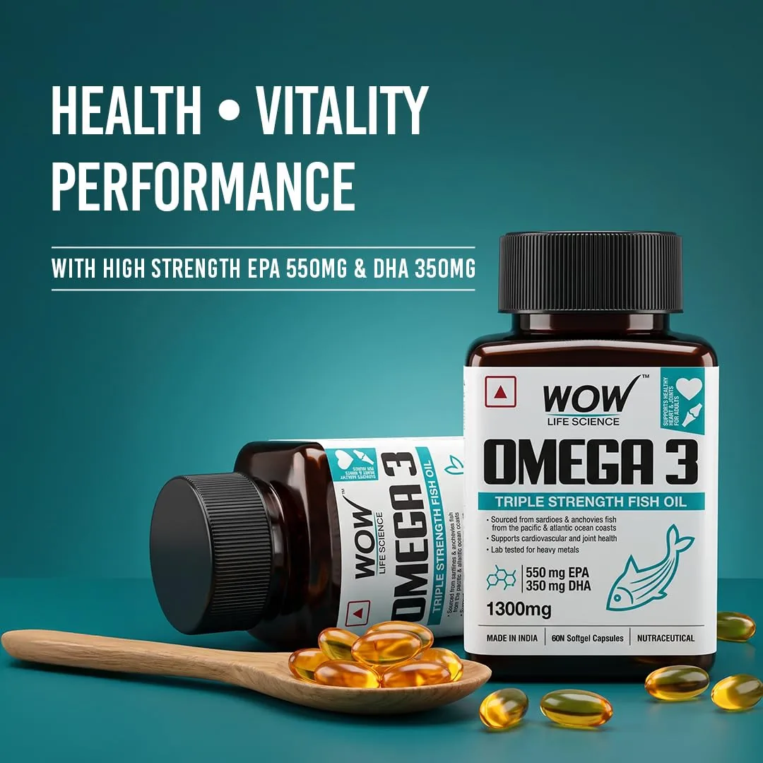 Wow Life Science Omega 3 Capsules | Triple Strength Fish Oil Softgels | Heart, Joint & Cognitive Support-5