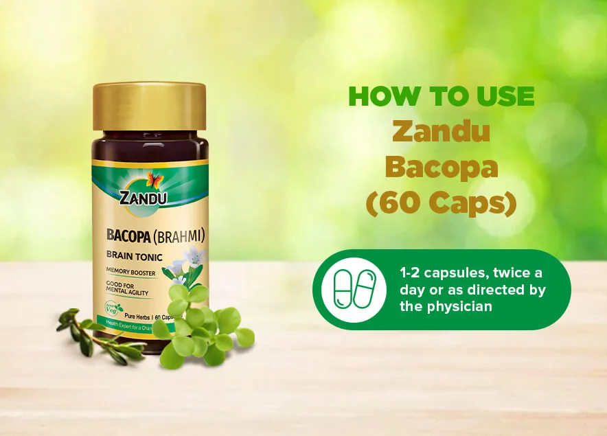 Zandu Bacopa (Brahmi) Brain Tonic Capsules | Ayurvedic Memory Booster | Natural Cognitive Support-3