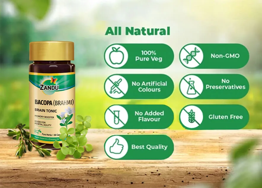Zandu Bacopa (Brahmi) Brain Tonic Capsules | Ayurvedic Memory Booster | Natural Cognitive Support-4