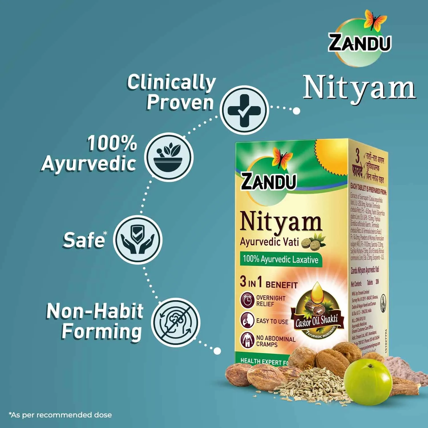 Zandu Nityam Tablets | Ayurvedic Laxative | Natural Overnight Constipation Relief--2