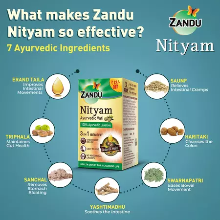 Zandu Nityam Tablets | Ayurvedic Laxative | Natural Overnight Constipation Relief-2