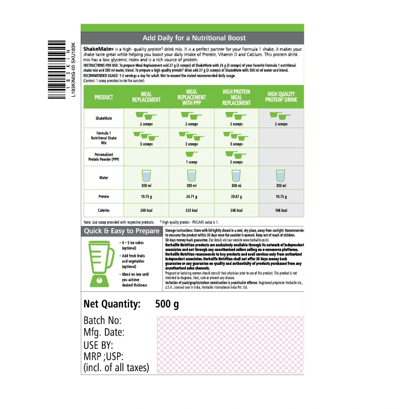 Herballife Shake Mate New Milk Based Blend Plant-Based Protein - Image 2