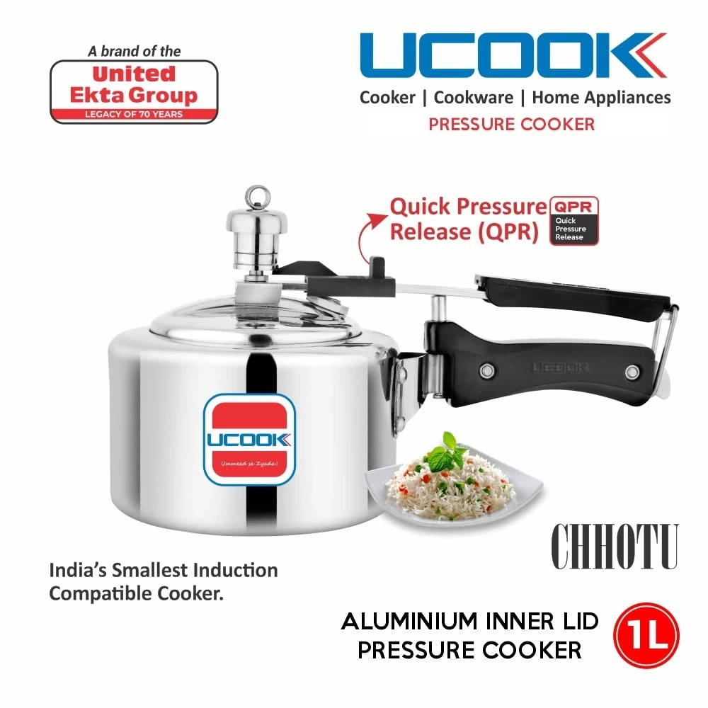 UCOOK Chhotu Induction Inner Lid Aluminium Pressure Cooker Silver - Image 2