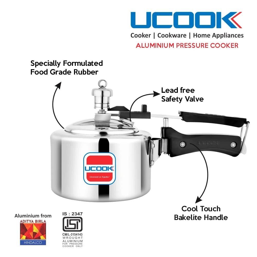 UCOOK Chhotu Induction Inner Lid Aluminium Pressure Cooker Silver - Image 3